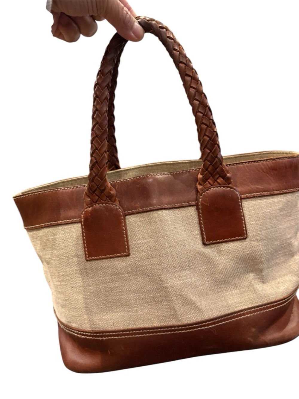 Ralph Lauren Classic Signature Brown Leather & Canvas Mini Tote Bag